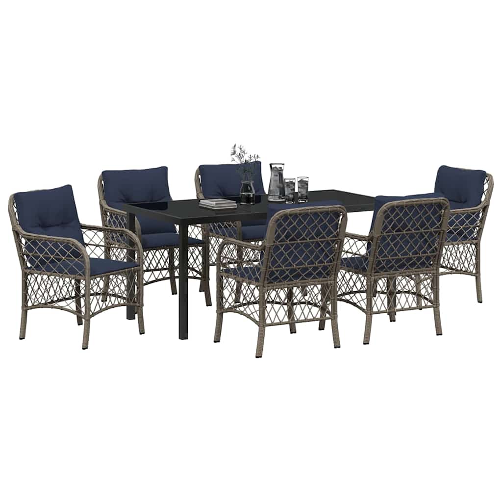 vidaXL Garten Essgruppe mit Kissen 7 pcs Grau und Schwarz Rattan