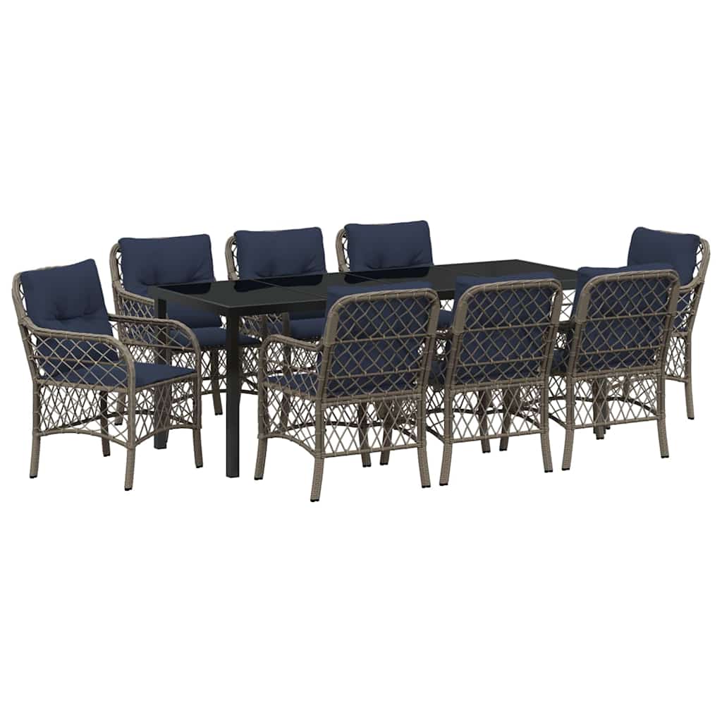 vidaXL Garten Essgruppe mit Kissen 9 pcs Grau und Schwarz Rattan