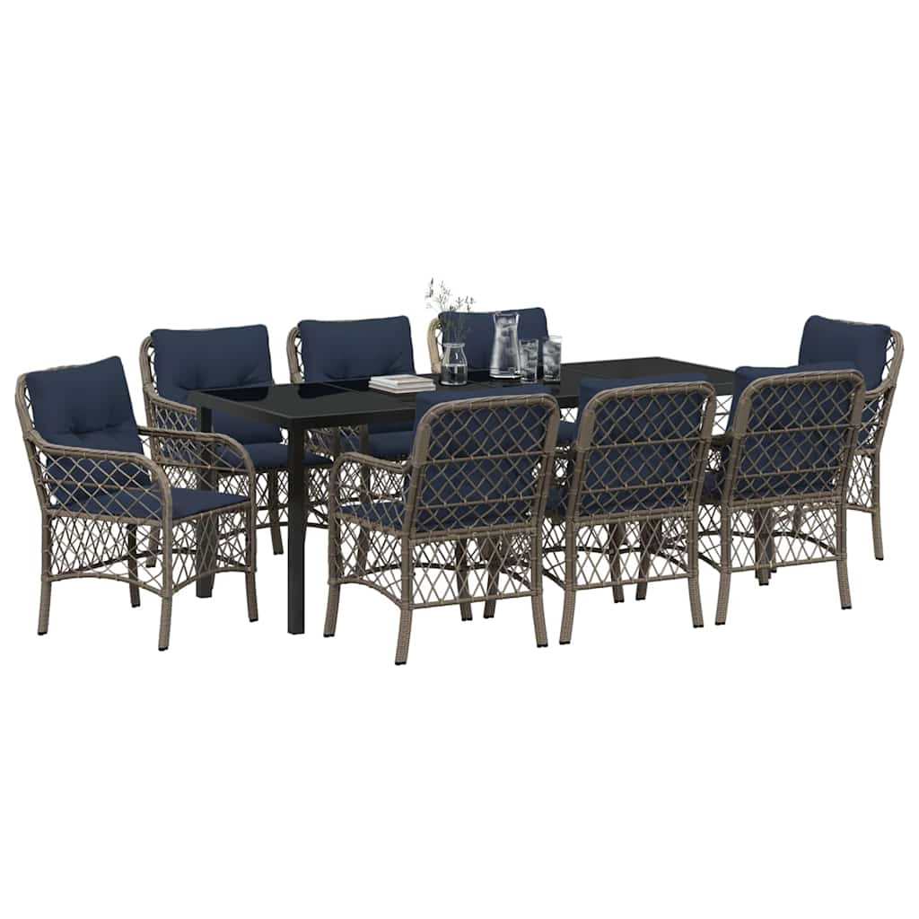 vidaXL Garten Essgruppe mit Kissen 9 pcs Grau und Schwarz Rattan