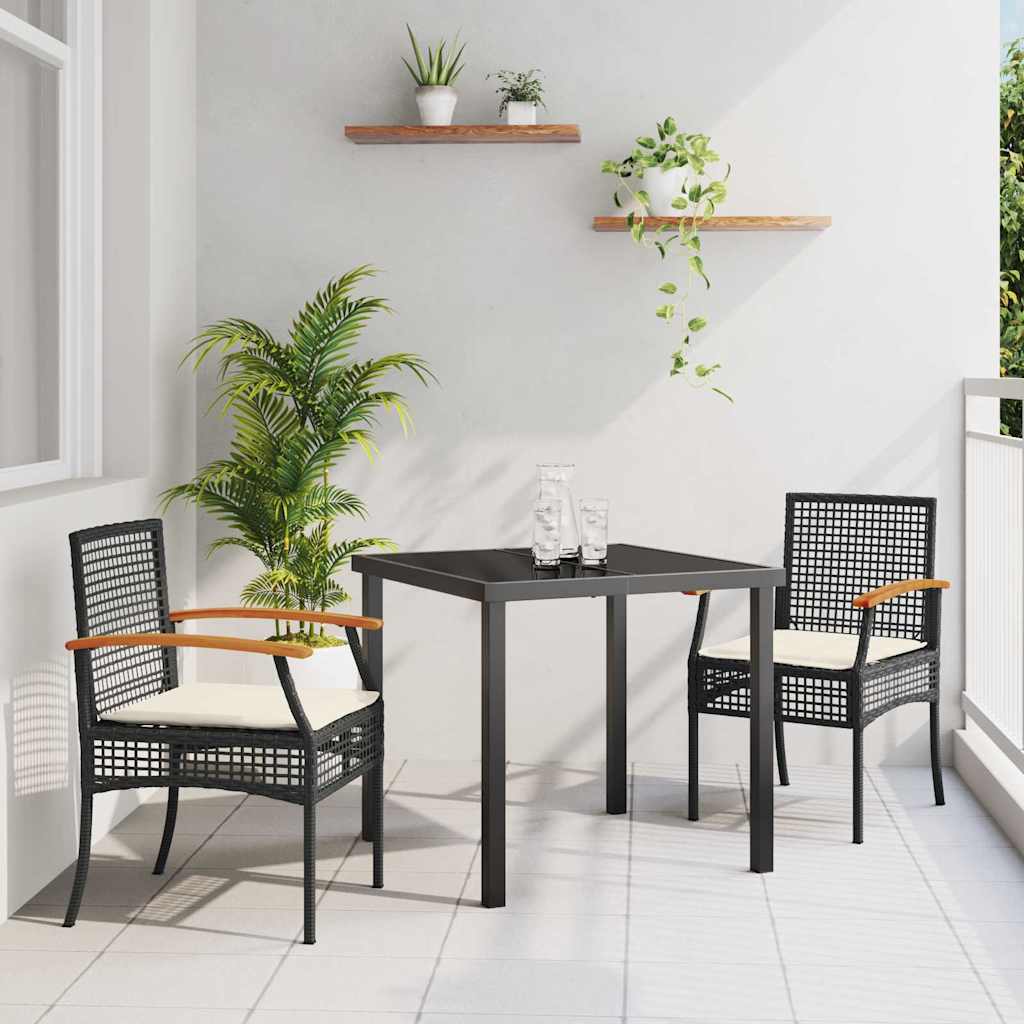 vidaXL Garten Essgruppe mit Kissen 3 pcs Schwarz Rattan