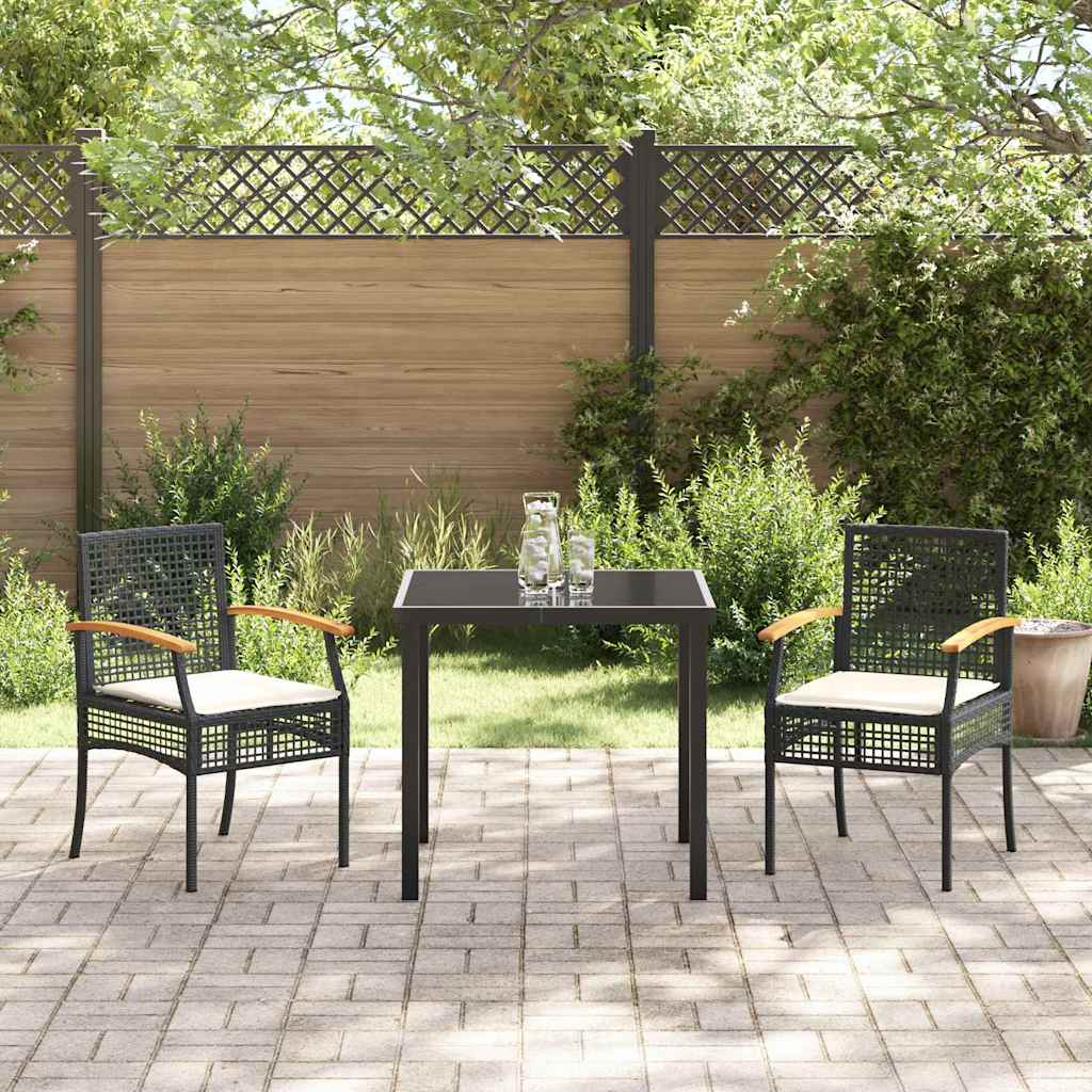 vidaXL Garten Essgruppe mit Kissen 3 pcs Schwarz Rattan