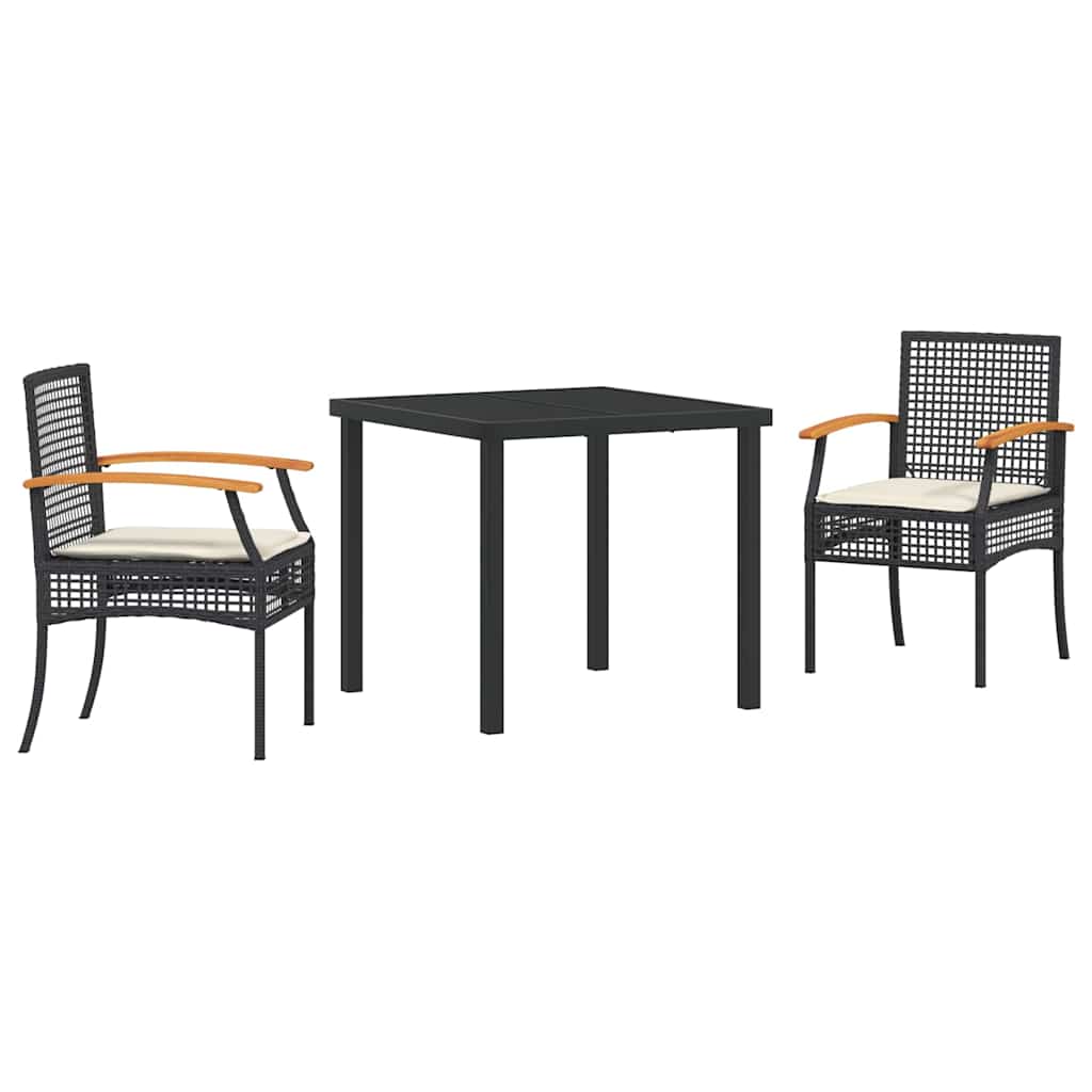 vidaXL Garten Essgruppe mit Kissen 3 pcs Schwarz Rattan