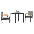vidaXL Garten Essgruppe mit Kissen 3 pcs Schwarz Rattan
