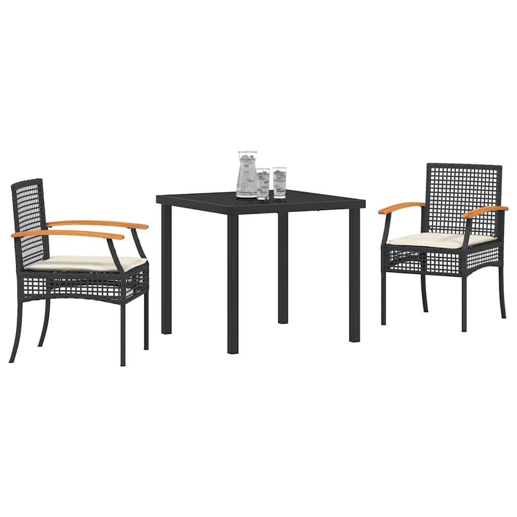 vidaXL Garten Essgruppe mit Kissen 3 pcs Schwarz Rattan