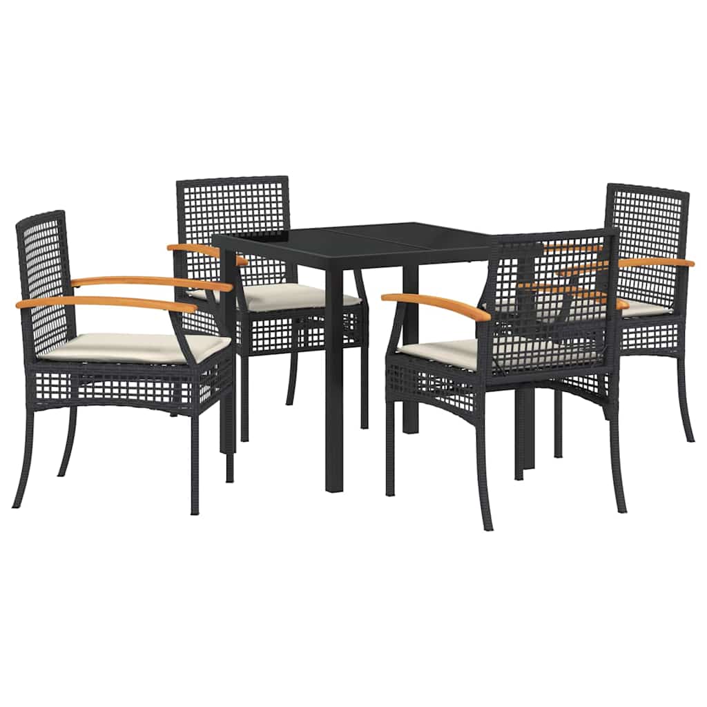 vidaXL Garten Essgruppe mit Kissen 5 pcs Schwarz Rattan