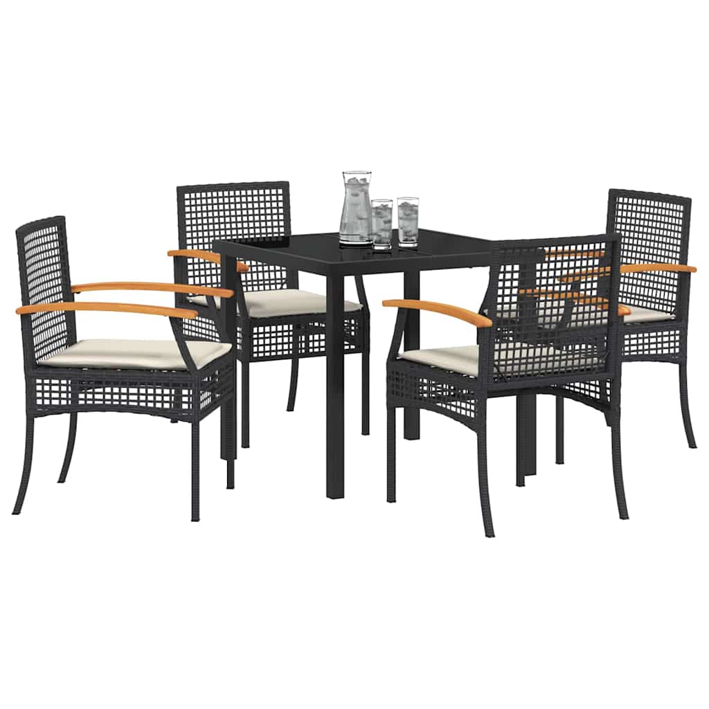 vidaXL Garten Essgruppe mit Kissen 5 pcs Schwarz Rattan