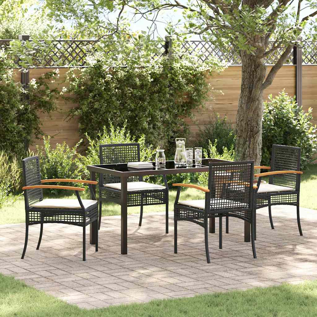 vidaXL Garten Essgruppe mit Kissen 5 pcs Schwarz Rattan