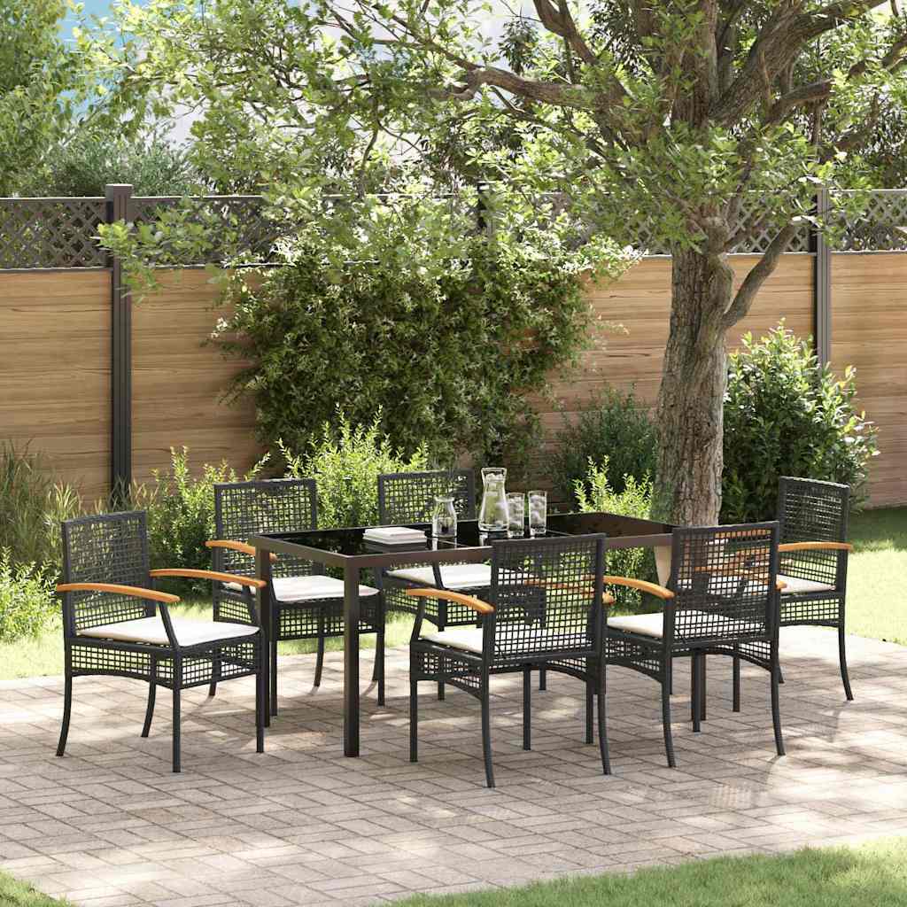 vidaXL Garten Essgruppe mit Kissen 7 pcs Schwarz Rattan