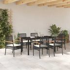vidaXL Garten Essgruppe mit Kissen 7 pcs Schwarz Rattan