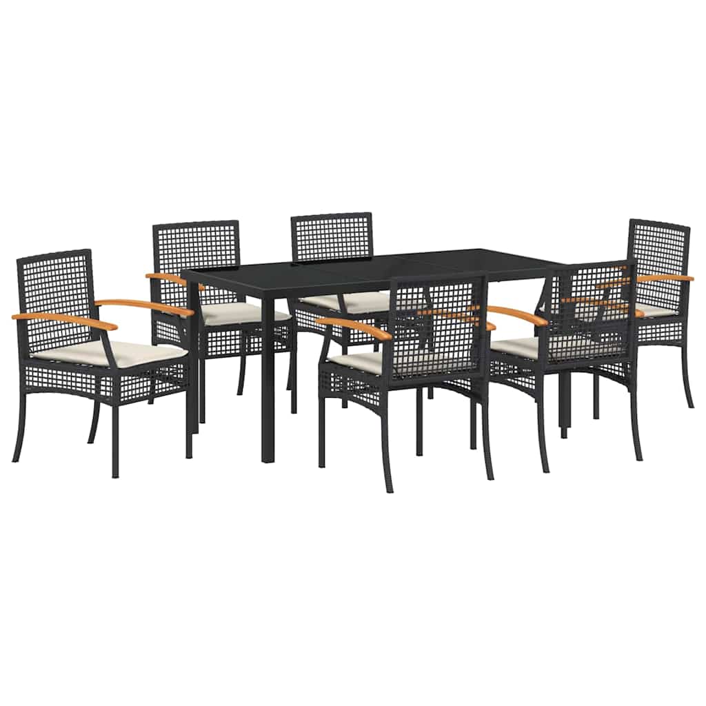 vidaXL Garten Essgruppe mit Kissen 7 pcs Schwarz Rattan