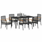 vidaXL Garten Essgruppe mit Kissen 7 pcs Schwarz Rattan