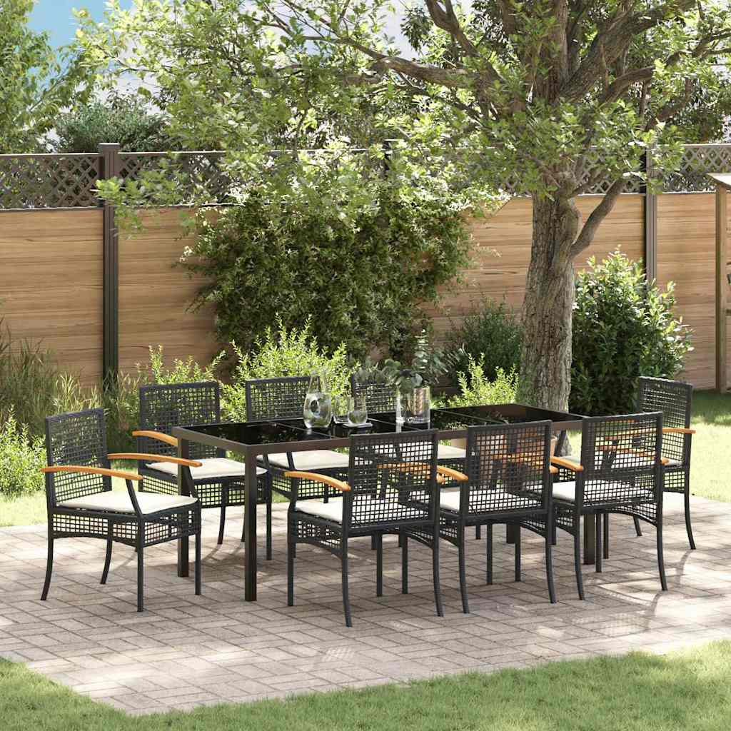 vidaXL Garten Essgruppe mit Kissen 9 pcs Schwarz Rattan