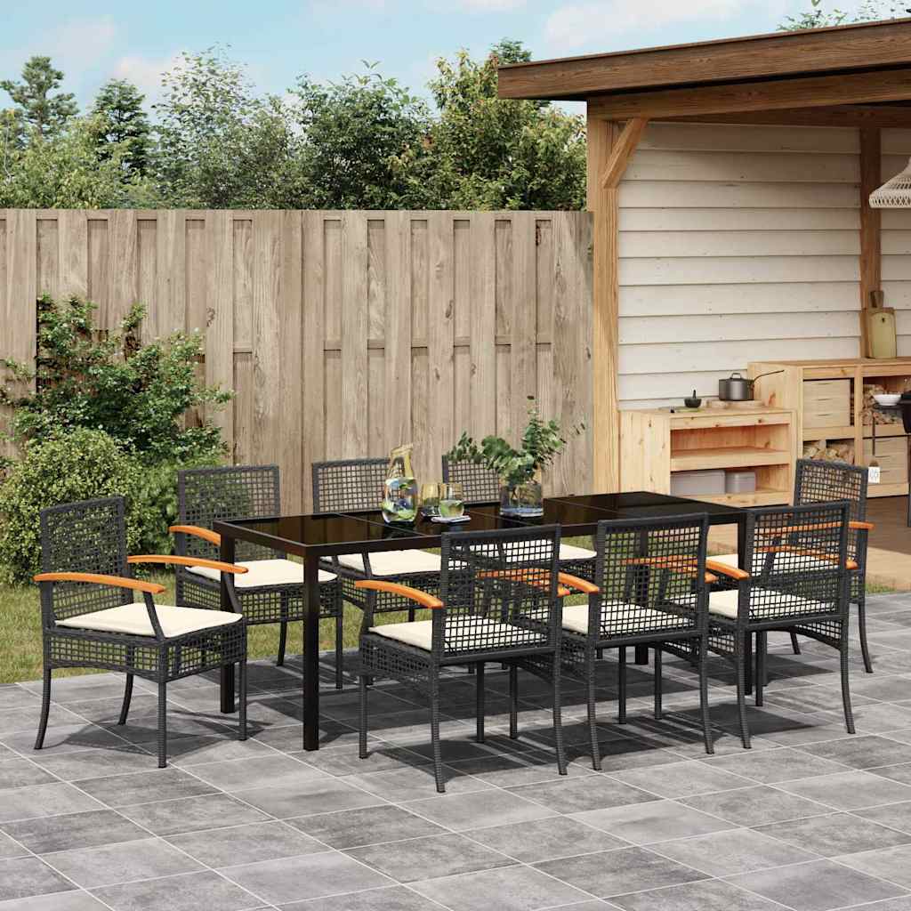 vidaXL Garten Essgruppe mit Kissen 9 pcs Schwarz Rattan