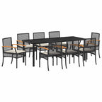 vidaXL Garten Essgruppe mit Kissen 9 pcs Schwarz Rattan