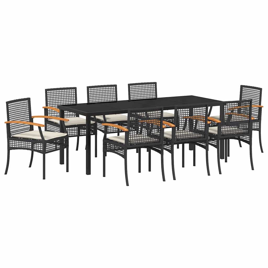 vidaXL Garten Essgruppe mit Kissen 9 pcs Schwarz Rattan