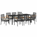 vidaXL Garten Essgruppe mit Kissen 9 pcs Schwarz Rattan