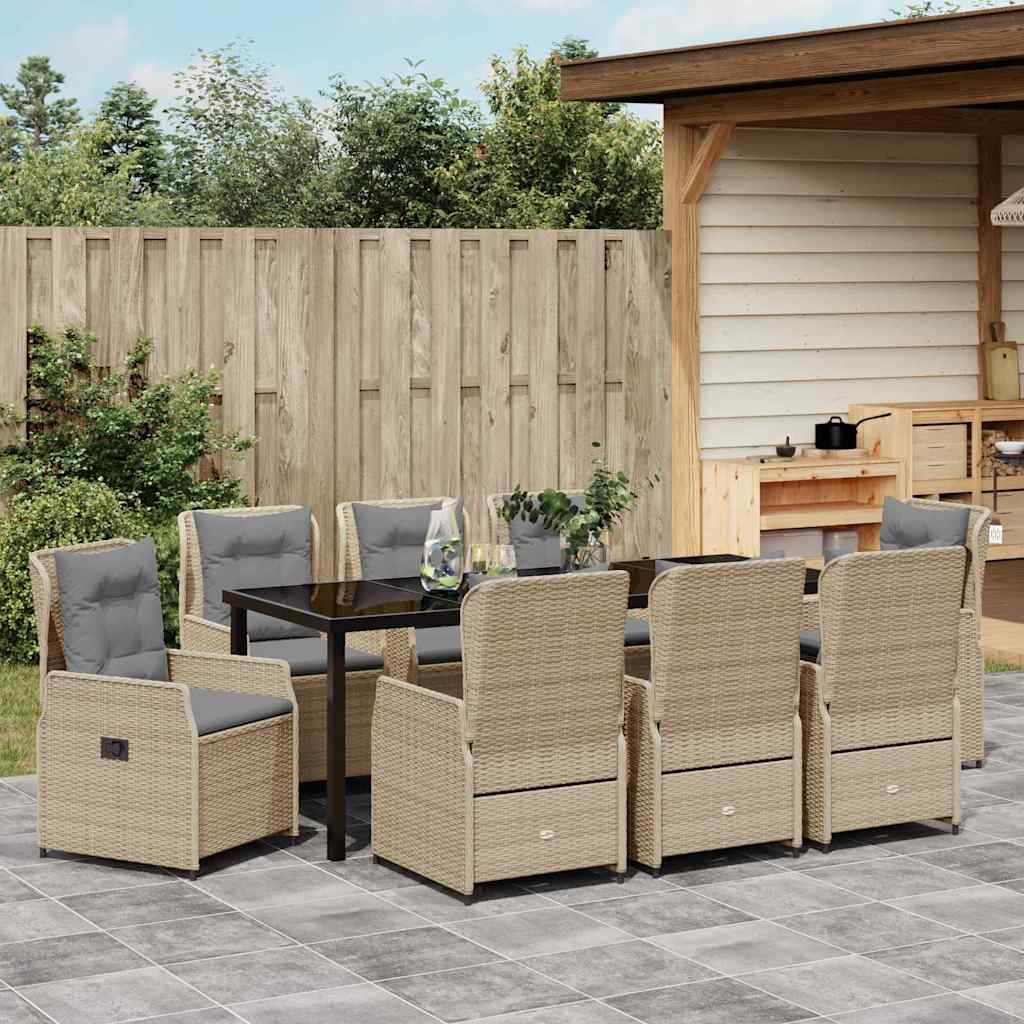 vidaXL Garten Essgruppe 9 pcs Beige und Hellgrau Poly-Rattan