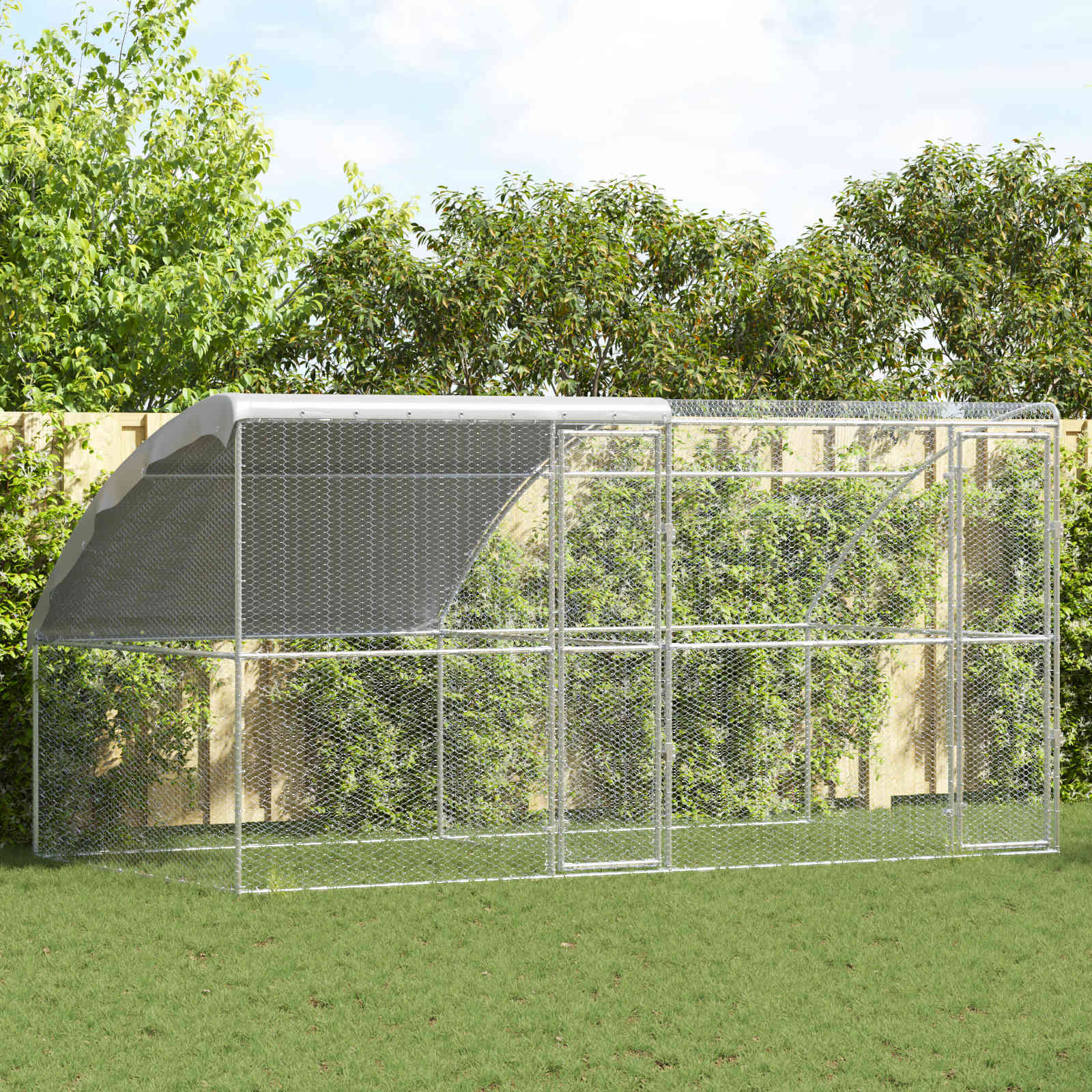 vidaXL Hühnerkäfig 2 pcs Silber 400 x 200 x 200 cm Stahl und PE