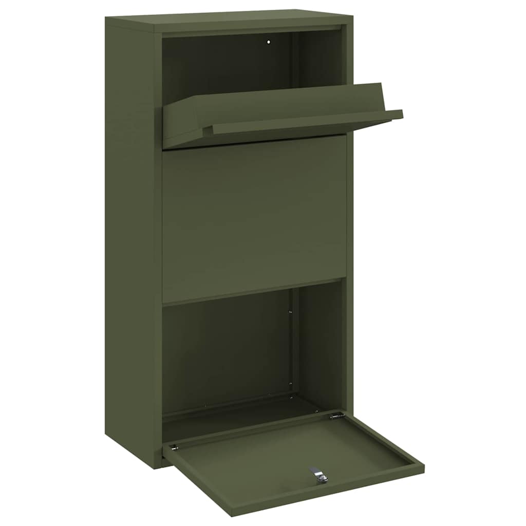 vidaXL Paketdrop-Box mit Speicher Olive Grün 44 x 22 x 82 cm Stahl