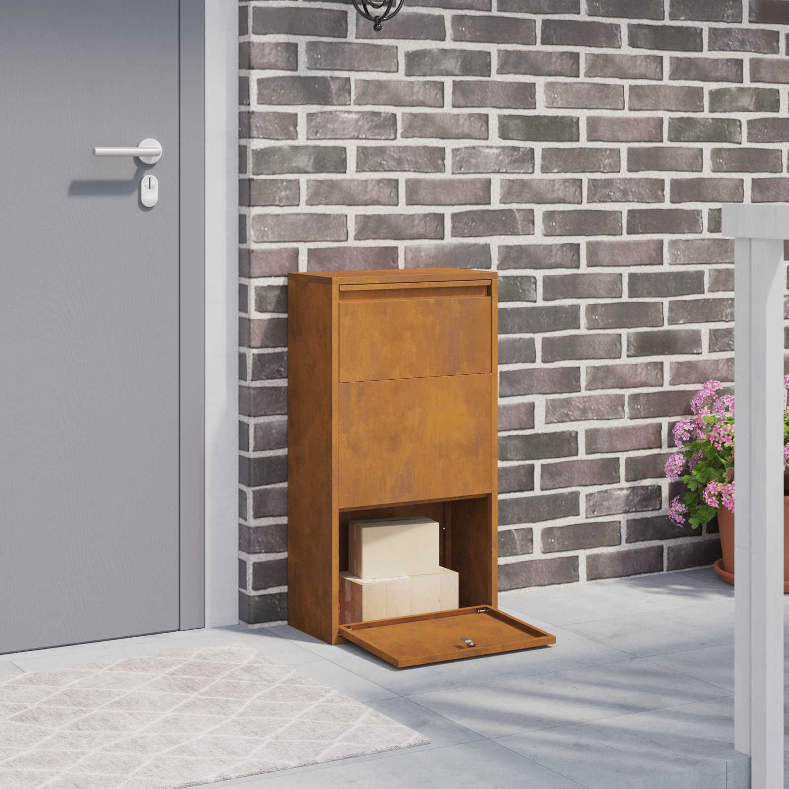 vidaXL Paketdrop-Box mit Tür Rostig 44 x 22 x 82 cm Wetterfeststahl
