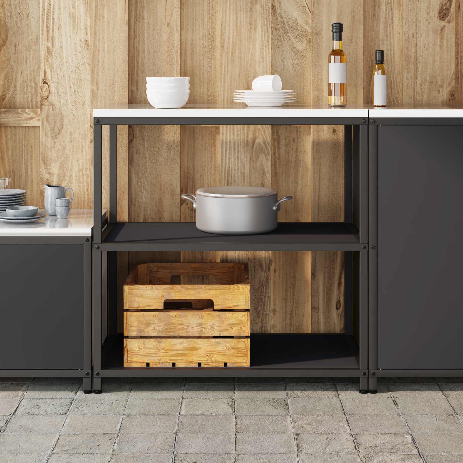 vidaXL Küchenaufbewahrung HATTEM Schwarz 90 x 50 x 92 cm Stahl