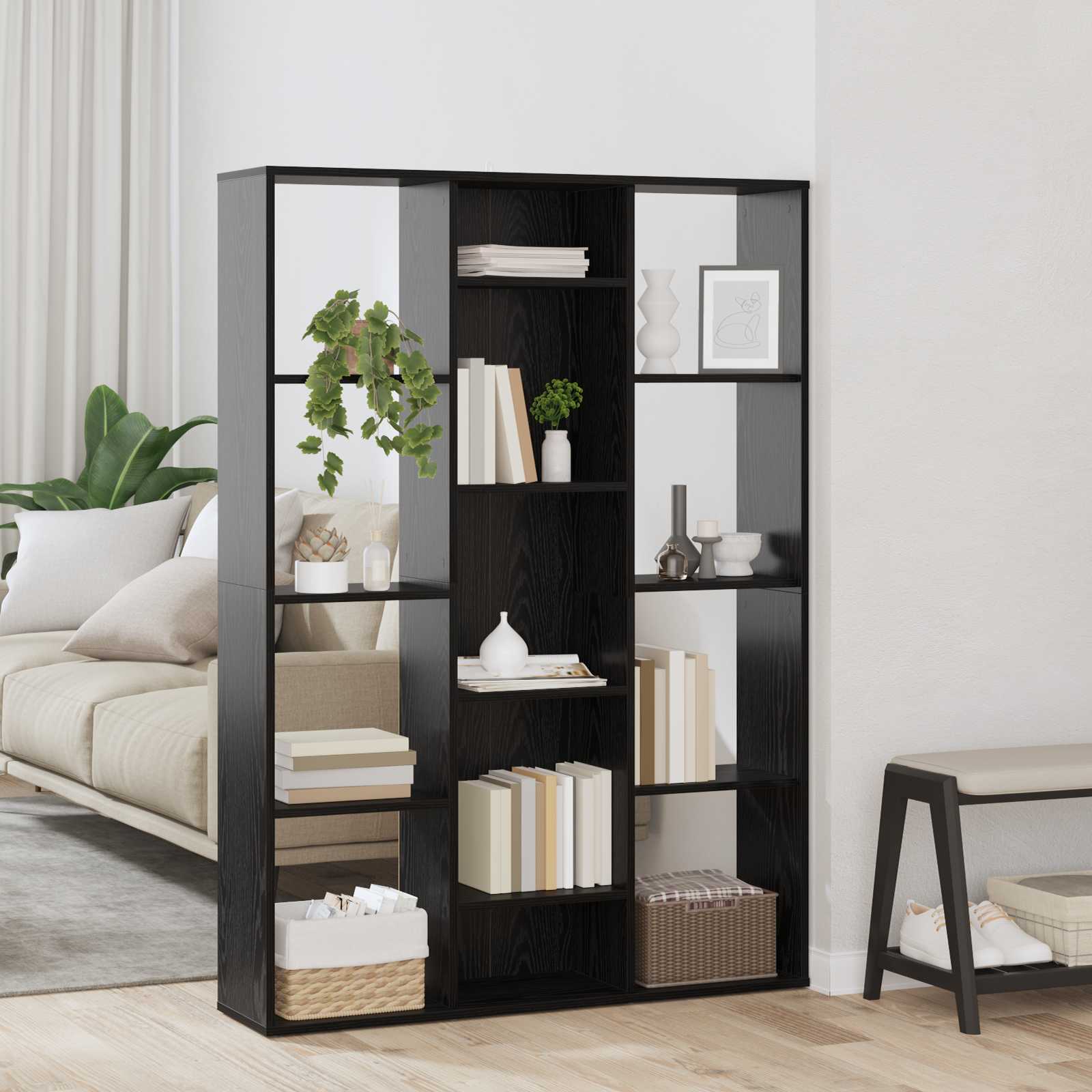 vidaXL Raumteiler Schwarz Eichen-Optik 100 x 24 x 140 cm Holzwerkstoff