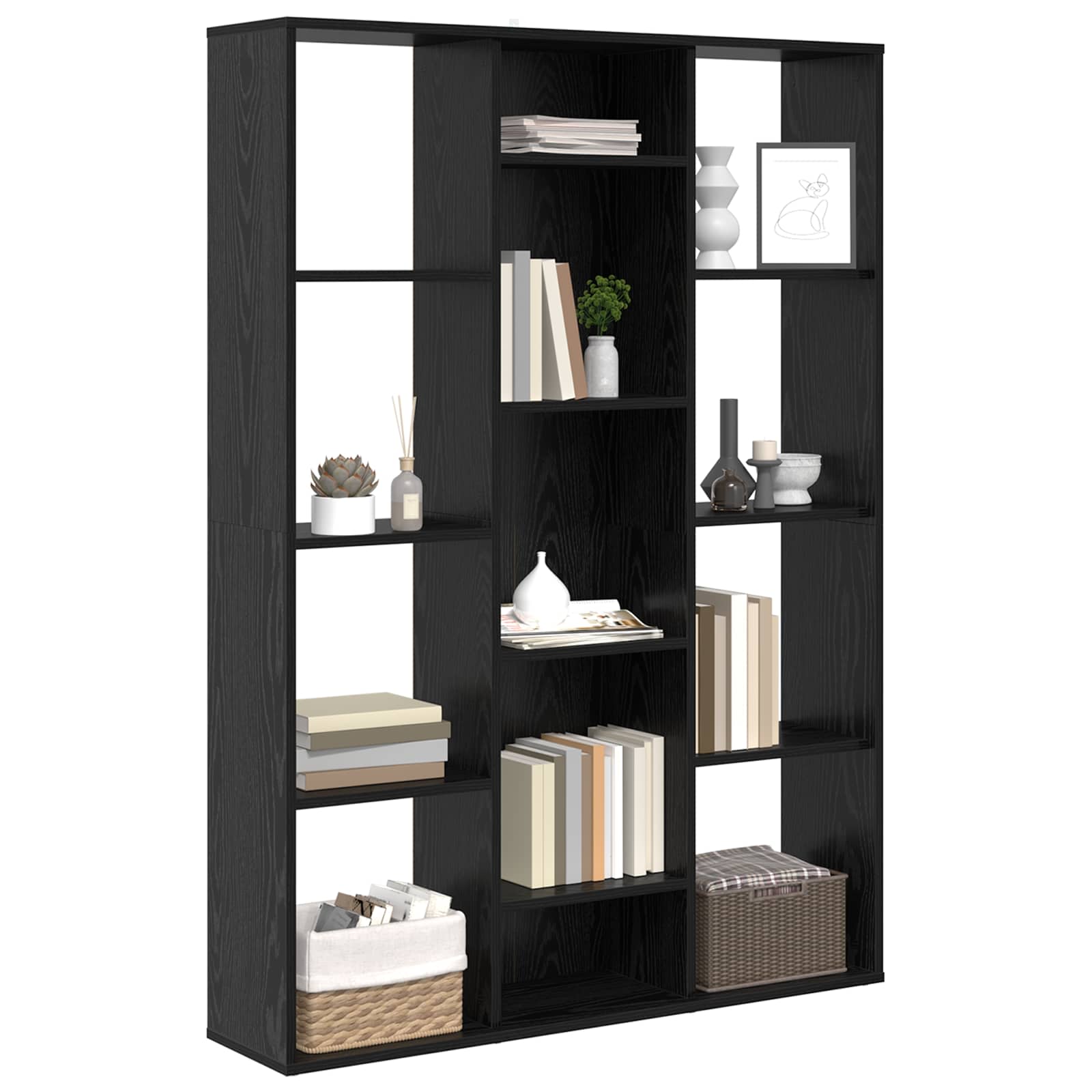 vidaXL Raumteiler Schwarz Eichen-Optik 100 x 24 x 140 cm Holzwerkstoff
