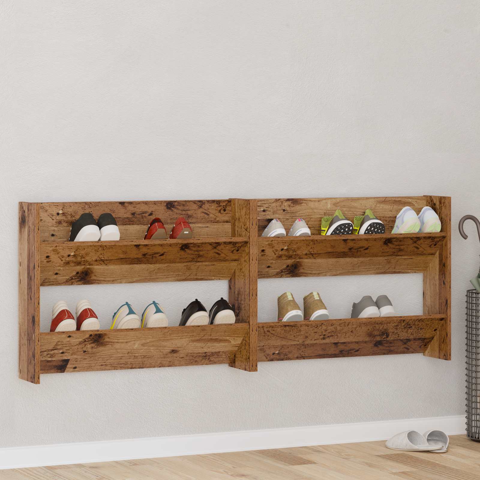 vidaXL Schuhschrank 2 pcs Altholz 80 x 18 x 60 cm Holzwerkstoff