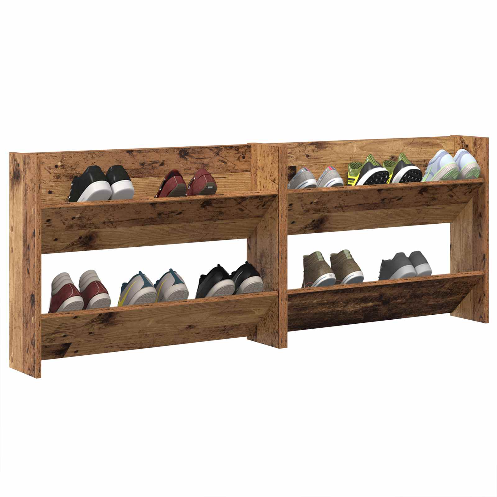 vidaXL Schuhschrank 2 pcs Altholz 80 x 18 x 60 cm Holzwerkstoff