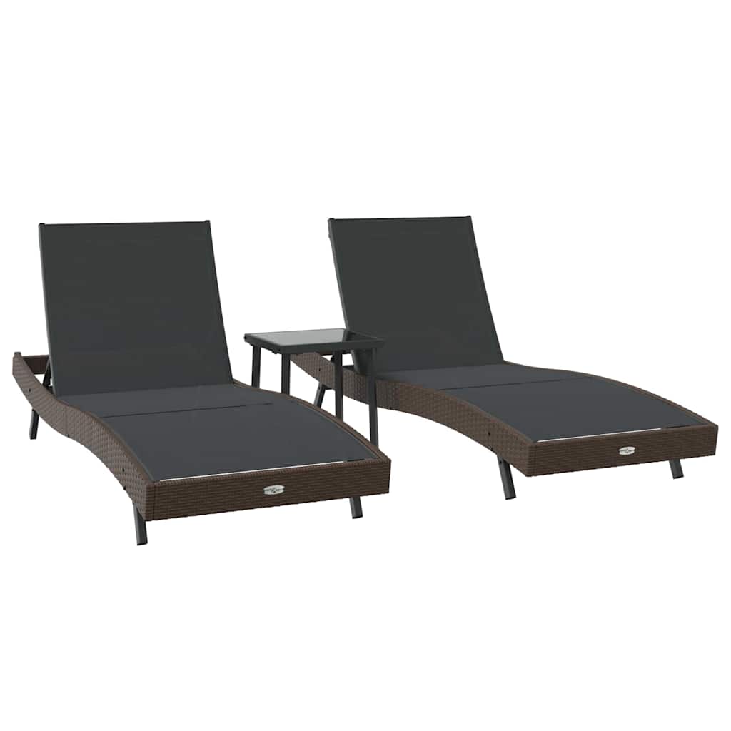 vidaXL Sonnenliege 3 pcs Braun 197 x 70 x 82 cm Poly-Rattan