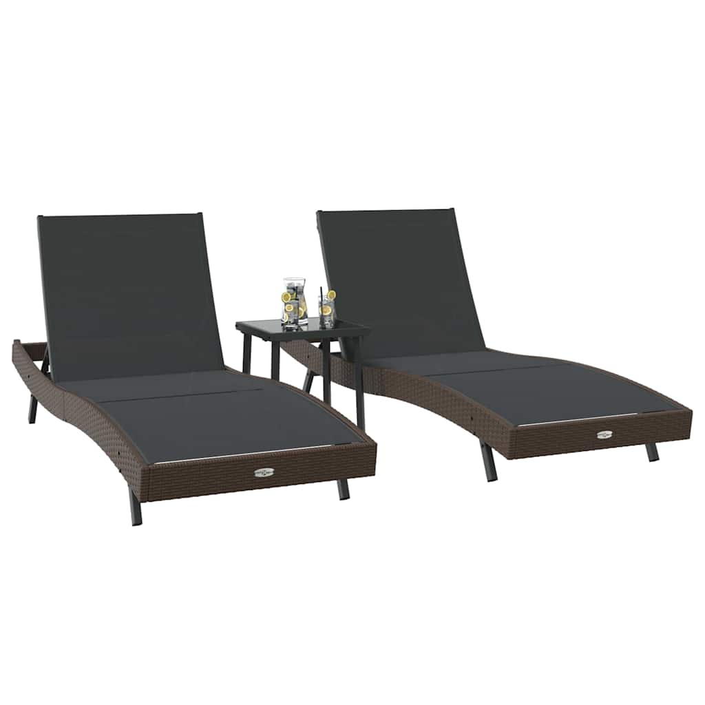 vidaXL Sonnenliege 3 pcs Braun 197 x 70 x 82 cm Poly-Rattan