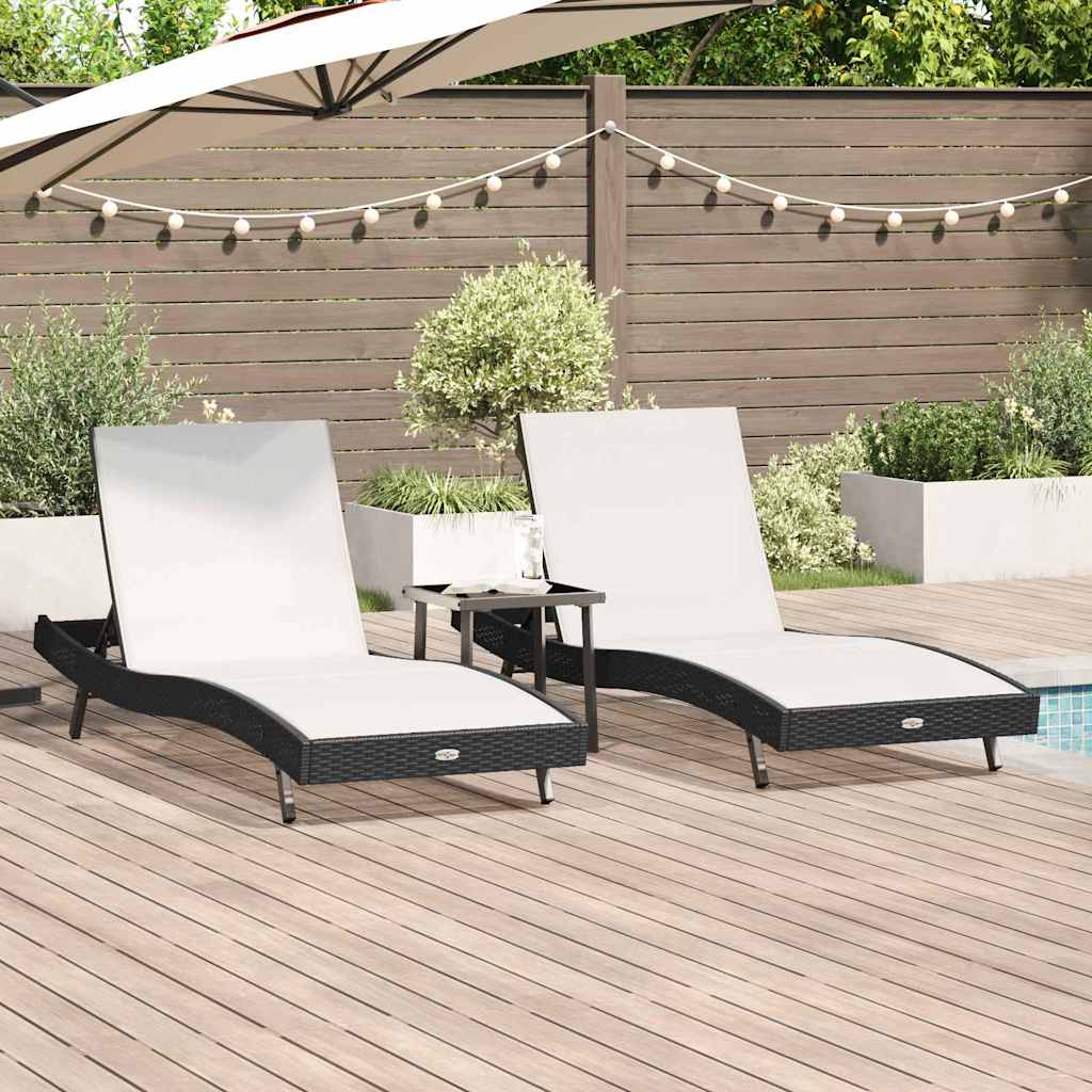vidaXL Sonnenliege 3 pcs Schwarz und Weiß 197 x 70 x 82 cm Poly-Rattan