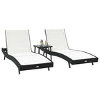 vidaXL Sonnenliege 3 pcs Schwarz und Weiß 197 x 70 x 82 cm Poly-Rattan