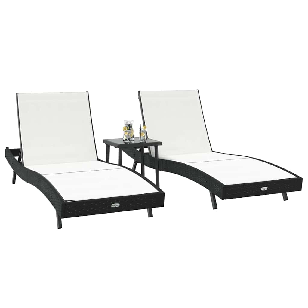 vidaXL Sonnenliege 3 pcs Schwarz und Weiß 197 x 70 x 82 cm Poly-Rattan