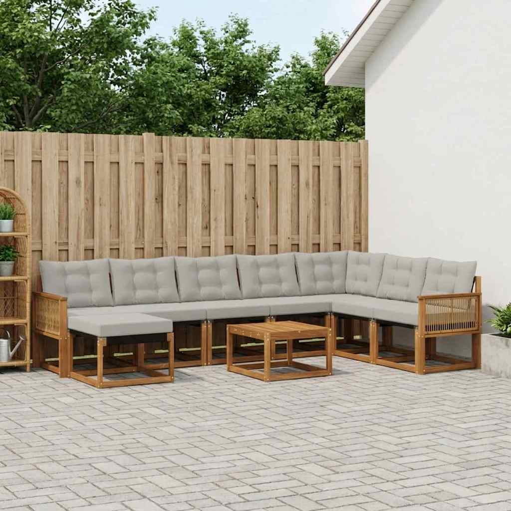 vidaXL Outdoor-Sofagarnitur 9 pcs Natürlich und Hellgrau
