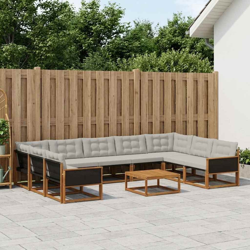 vidaXL Outdoor-Sofagarnitur mit Kissen 10 pcs Natürlich und Hellgrau