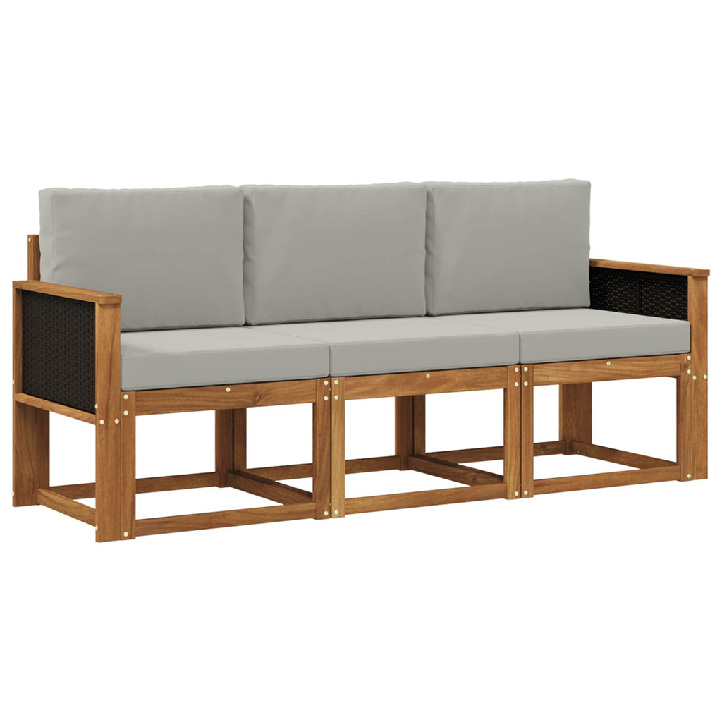 vidaXL Outdoor-Sofagarnitur mit Kissen 3 pcs Natürlich und Hellgrau