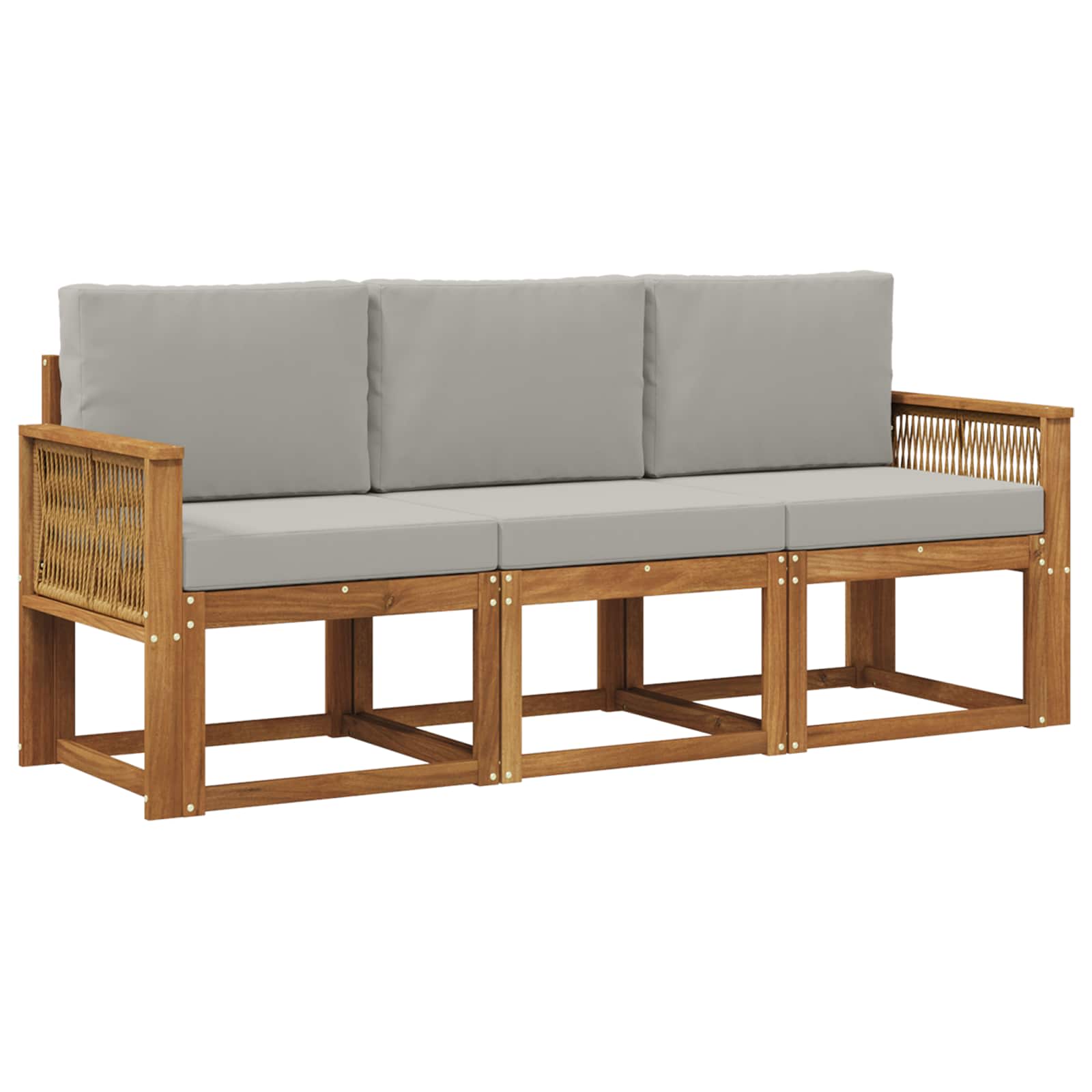 vidaXL Outdoor-Sofagarnitur 3 pcs Natürlich und Hellgrau Polyester