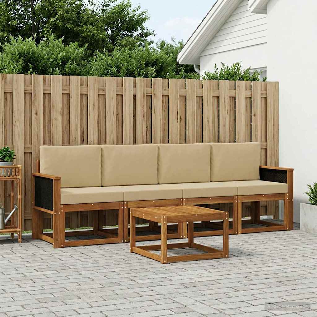 vidaXL Outdoor-Sofagarnitur mit Kissen 4 pcs Natur