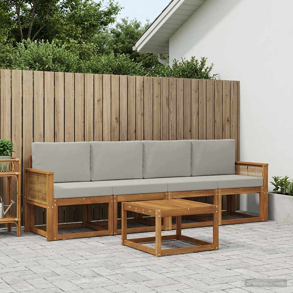 vidaXL Outdoor-Sofagarnitur 5 pcs Natürlich und Hellgrau Polyester