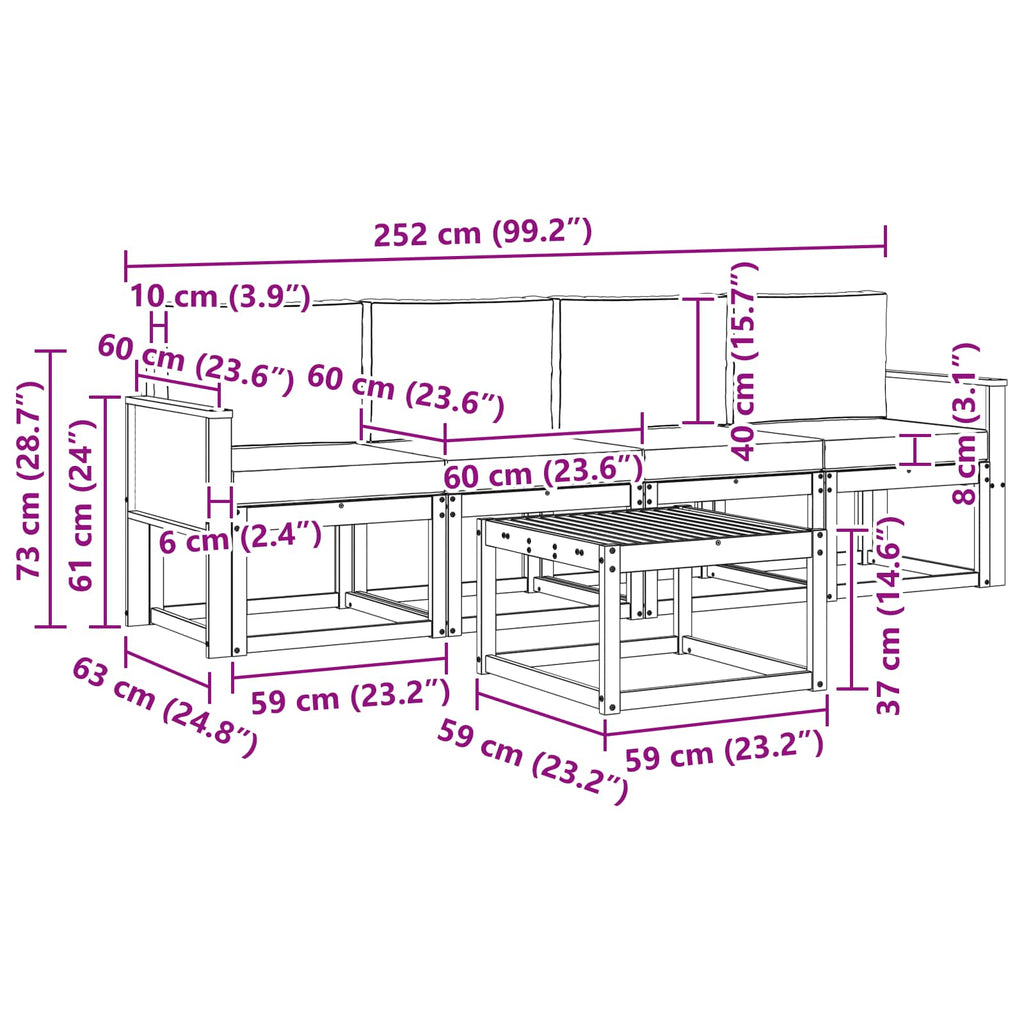 vidaXL Outdoor-Sofagarnitur 5 pcs Natürlich und Hellgrau Polyester
