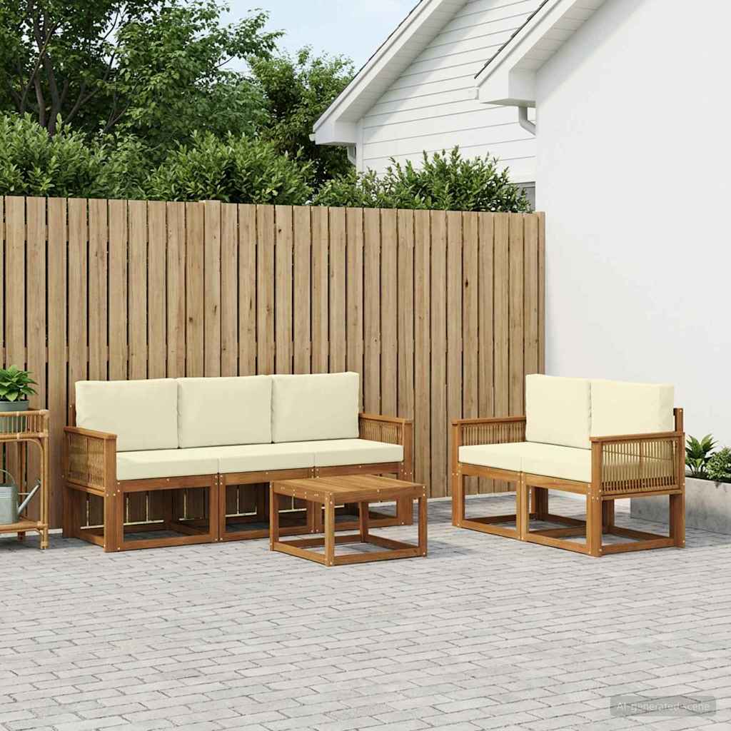 vidaXL Outdoor-Sofagarnitur 6 pcs Natur und Creme Polyester