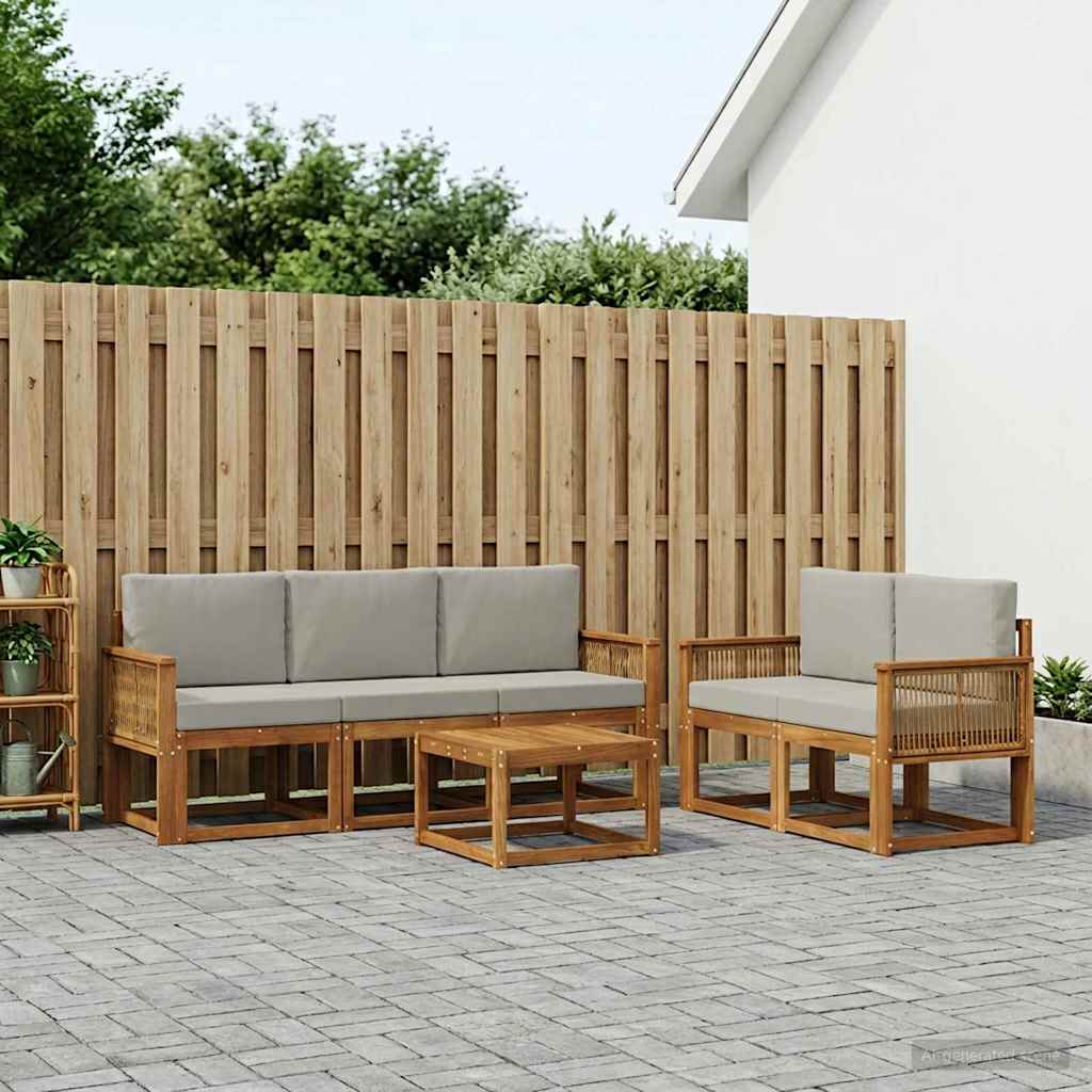 vidaXL Outdoor-Sofagarnitur 6 pcs Natürlich und Hellgrau Polyester