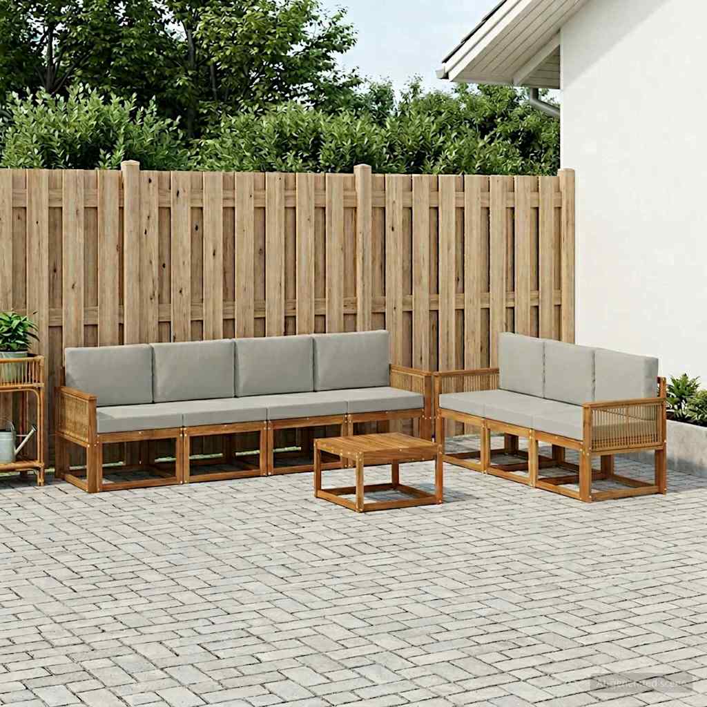 vidaXL Outdoor-Sofagarnitur 8 pcs Natürlich und Hellgrau Polyester