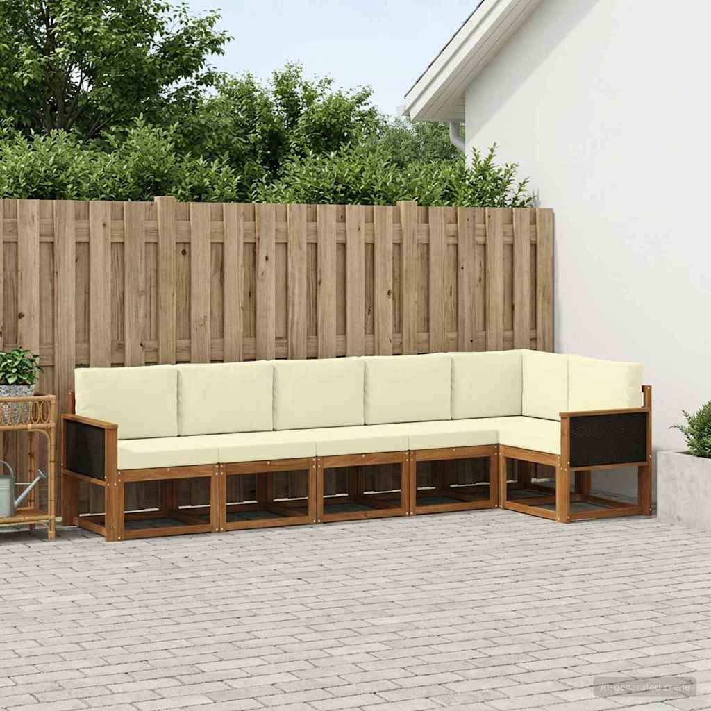 vidaXL Outdoor-Sofagarnitur mit Kissen 6 pcs Natur und Creme Polyester