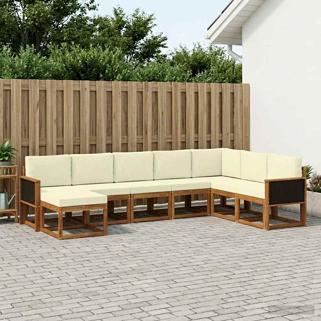 vidaXL Outdoor-Sofagarnitur 8 pcs Natur und Creme Massivholz Akazie
