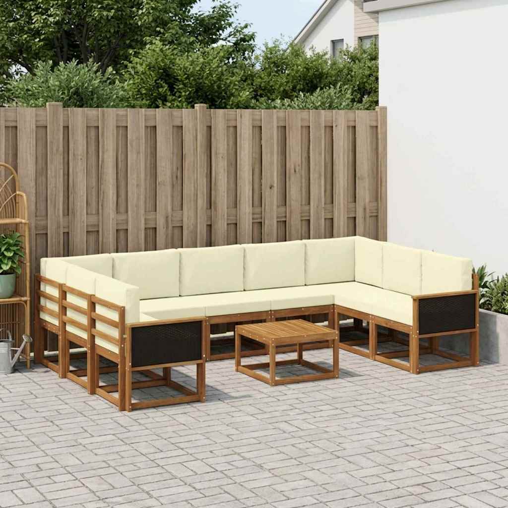 vidaXL Outdoor-Sofagarnitur 10 pcs Natur und Creme Massivholz Akazie