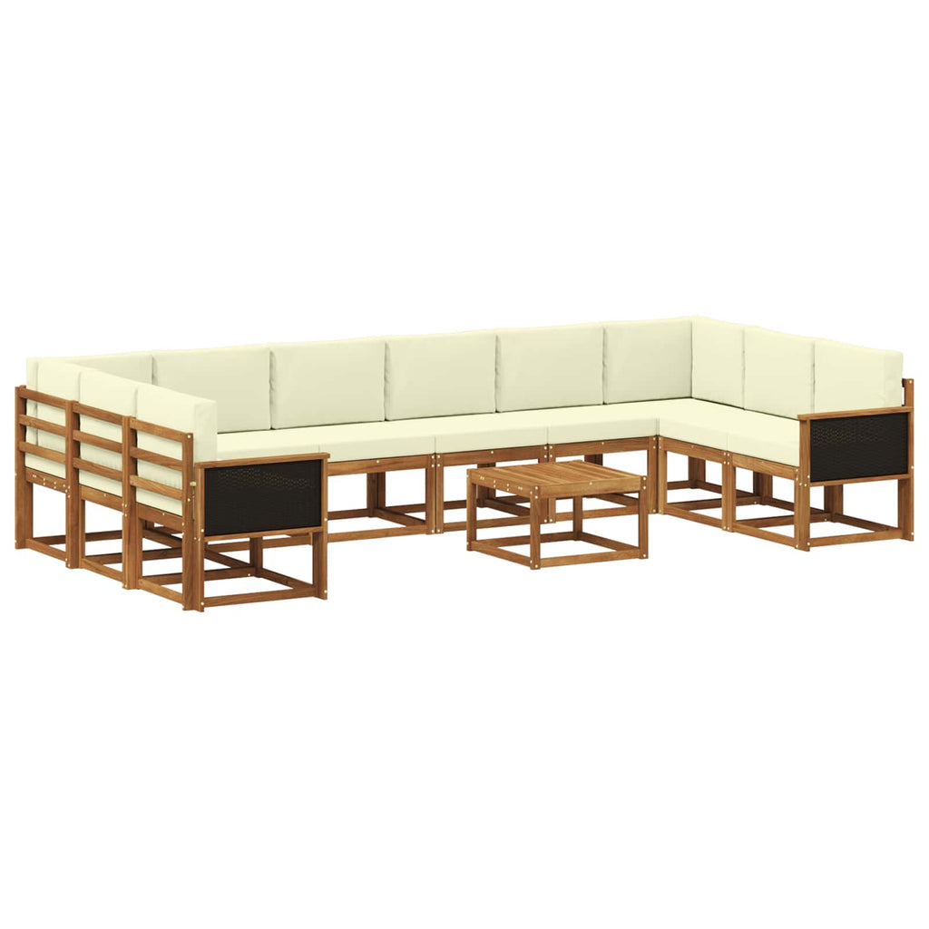 vidaXL Outdoor-Sofagarnitur 11 pcs Natur und Creme Massivholz Akazie
