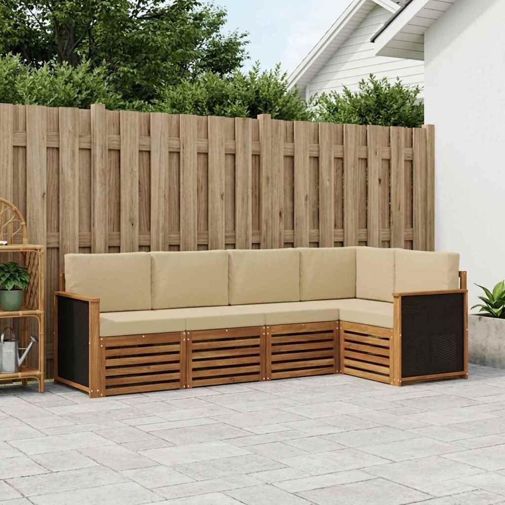 vidaXL Ecksofa Set 4 pcs Natur Massives Akazienholz und Polyester