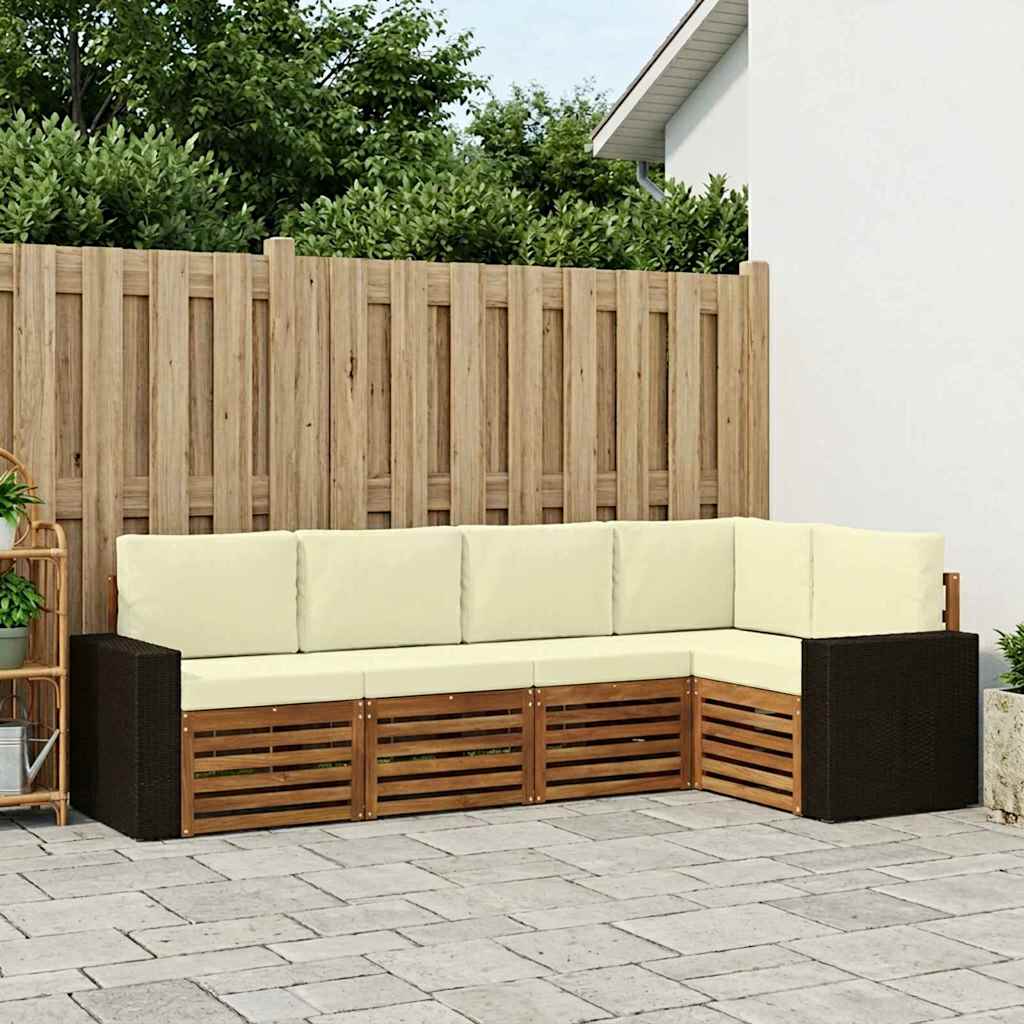 vidaXL Ecksofa Set mit Kissen 5 pcs Natur und Creme Massivholz Akazie